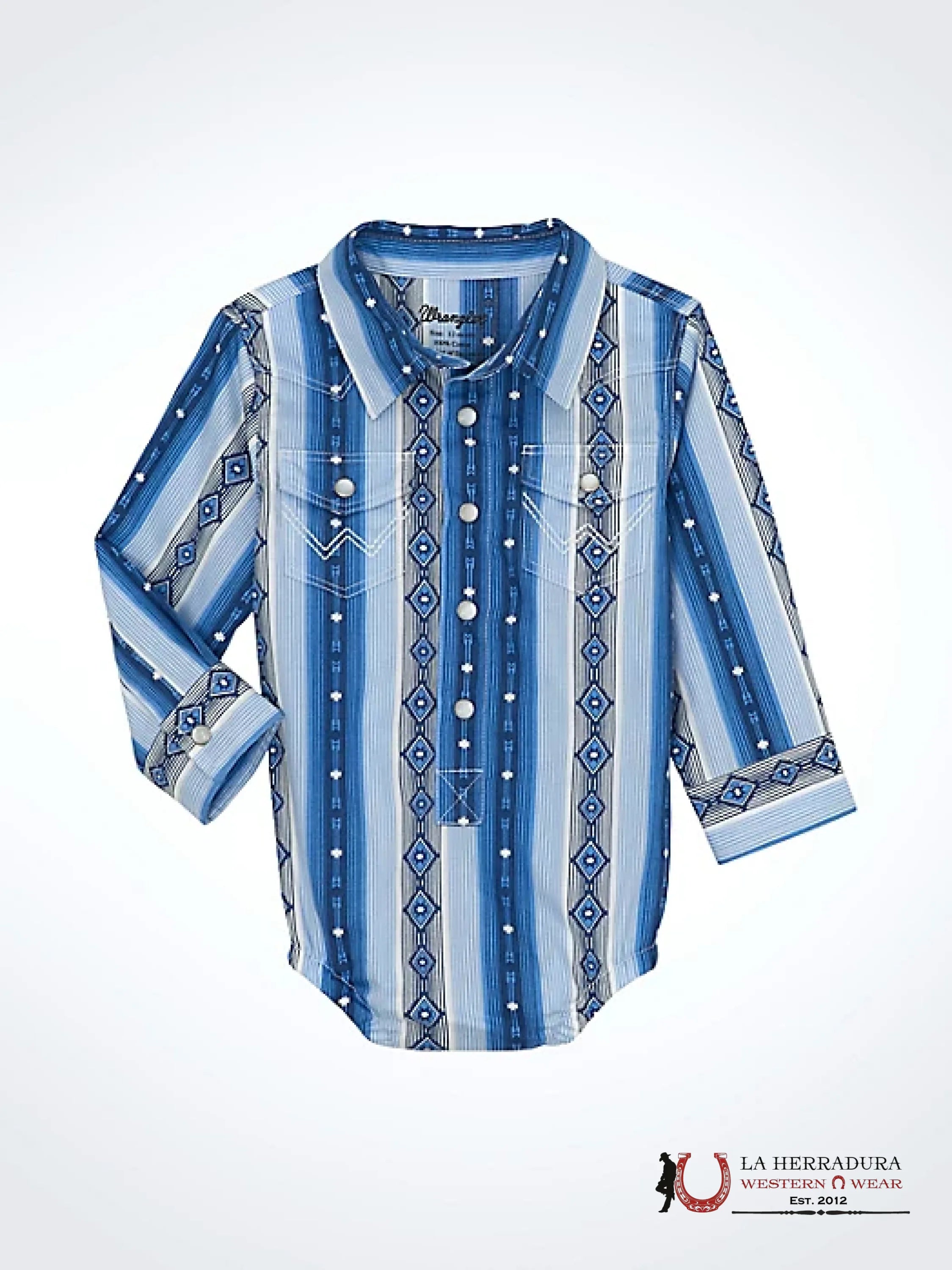 WRANGLER RIVER BLUE WITH AZTEC PRINT LONG SLEEVE SHIRT BABY BOY NIÑOS