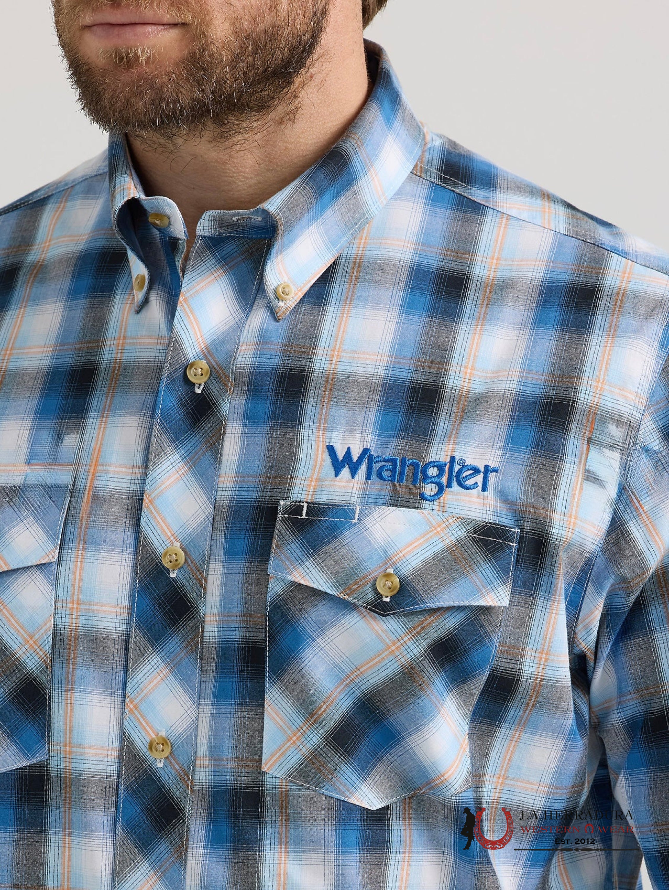 WRANGLER SHIRT CLASSIC FIT BLUE/ORANGE LONG SLEEVE 2383 ROPA HOMBRES