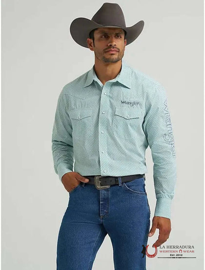 WRANGLER SHIRT CLASSIC FIT GREEN/WHITE LONG SLEEVE - 112367729