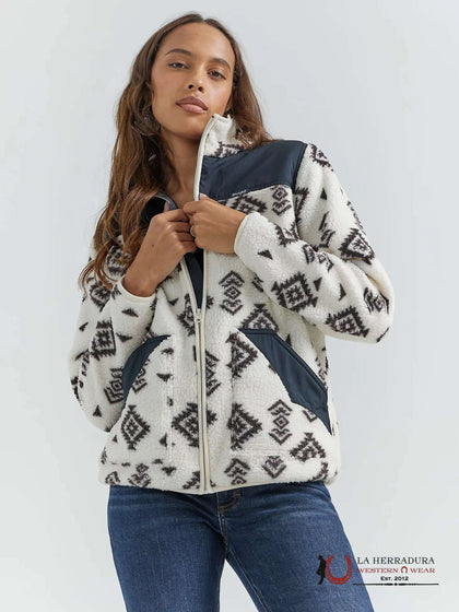 Wrangler Sudadera Sherpa Negra de Contraste con Diseño Azteca y Cierre Completo 112353130