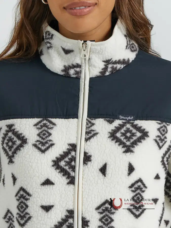 Wrangler Southwestern Contrast Sherpa Balck Aztec Design Full-Zip Ropa Mujeres