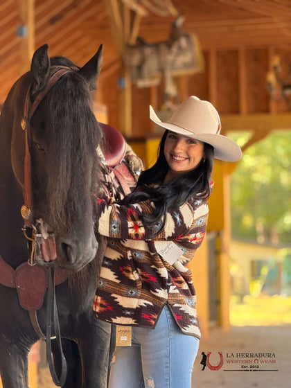 Sudadera con cuello vuelto Sherpa en contraste, color tostado, estilo Southwestern, para mujer, de Wrangler 112353121