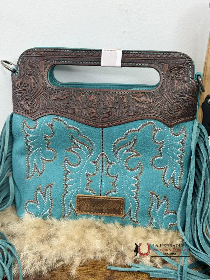 Wrangler Turquoise Stitched Leather Hand Bag Nuevo Ropa Mujeres