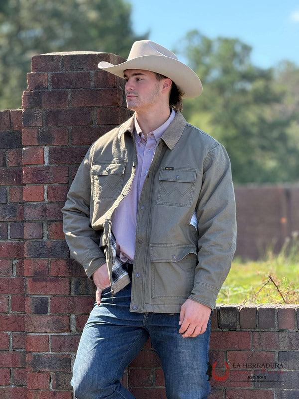 Chaqueta verde oliva WRANGLER Western Line con cuello de pana y cremallera 112352862
