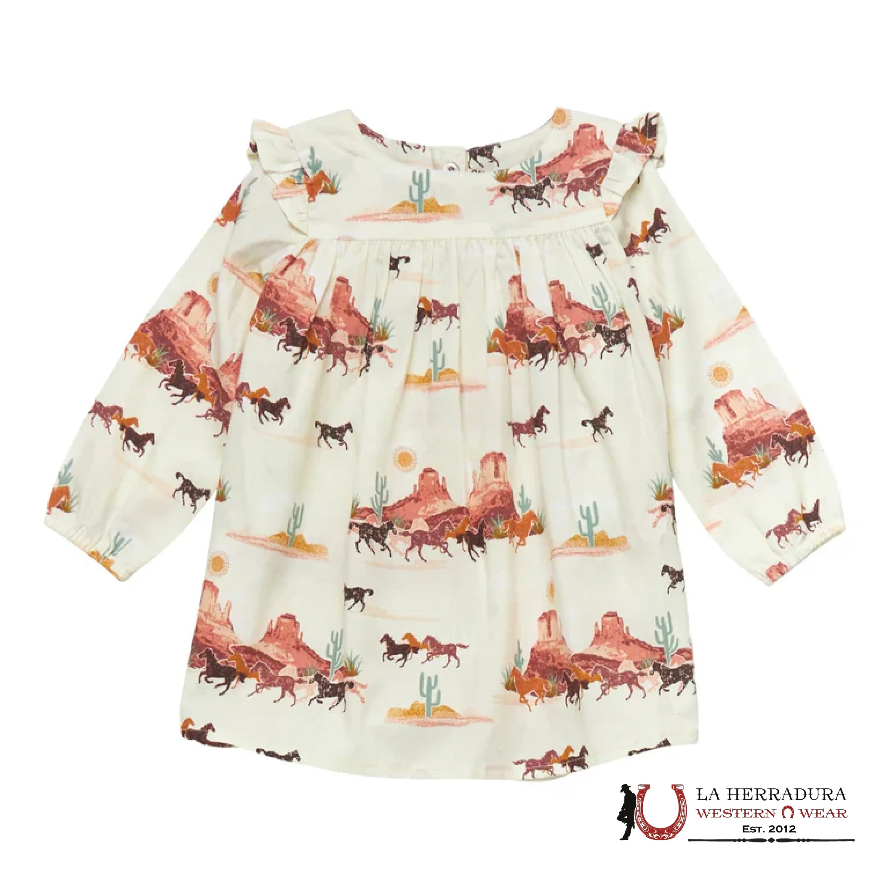 Wrangler White With Western Print Long Sleeve Dress 112353056 NIÑOS