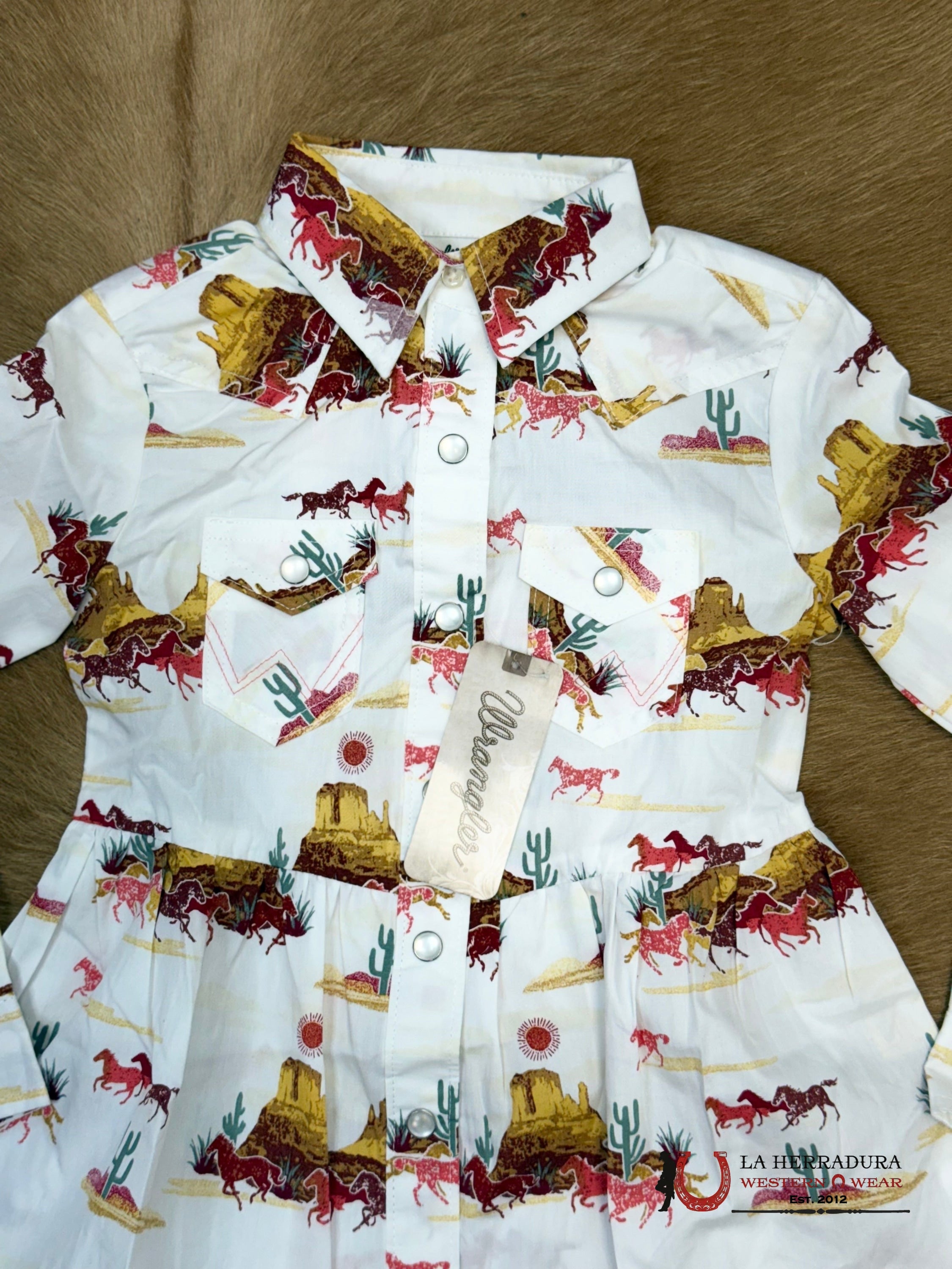 Wrangler White With Western Print Long Sleeve Dress 112367397 NIÑOS
