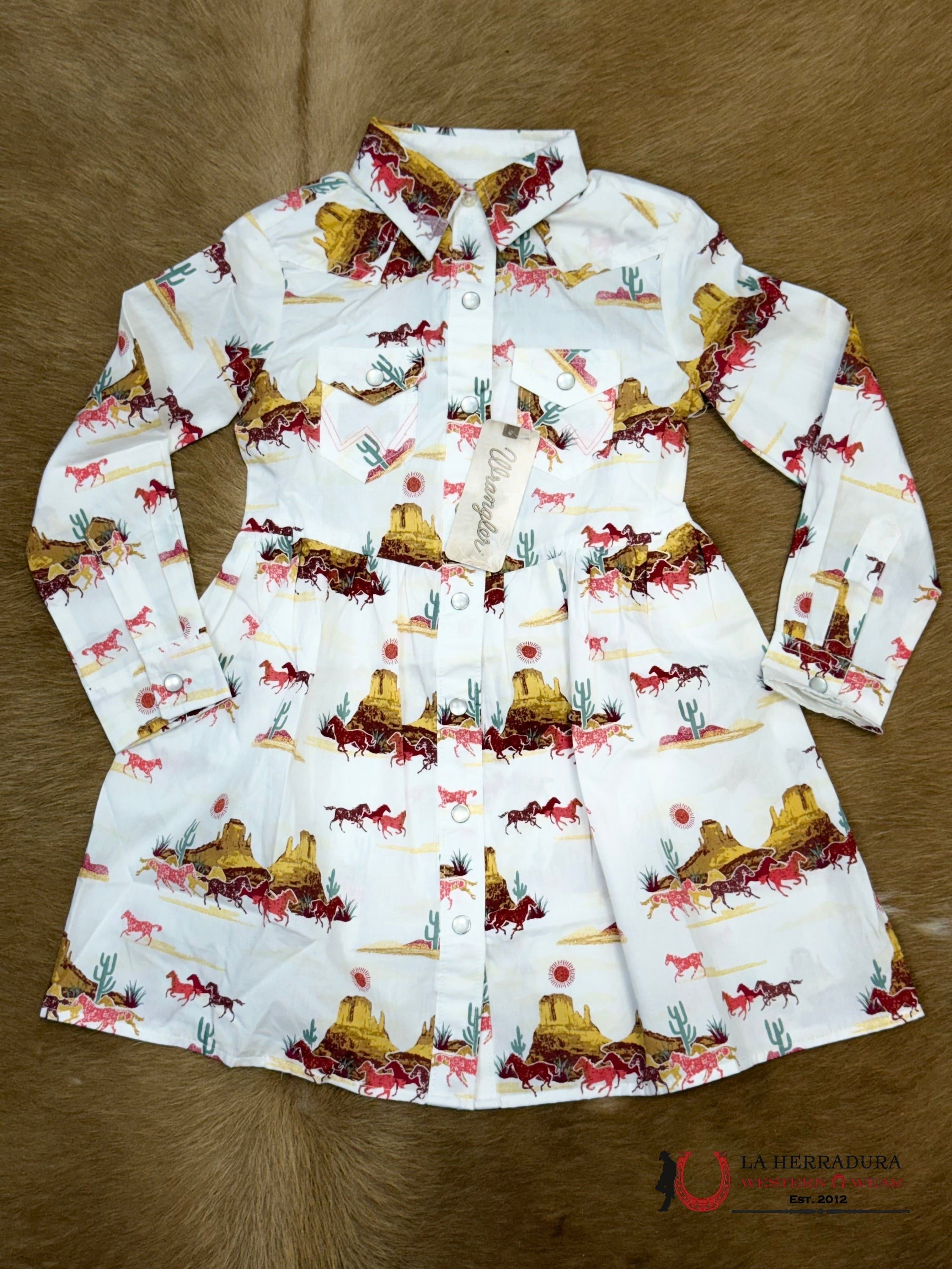 Wrangler White With Western Print Long Sleeve Dress 112367397 NIÑOS