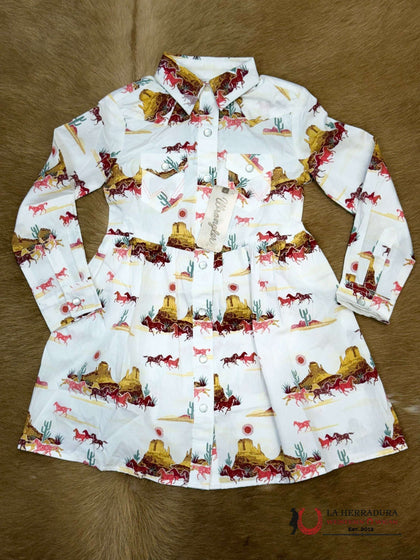 Wrangler White With Western Print Long Sleeve Dress 112367397