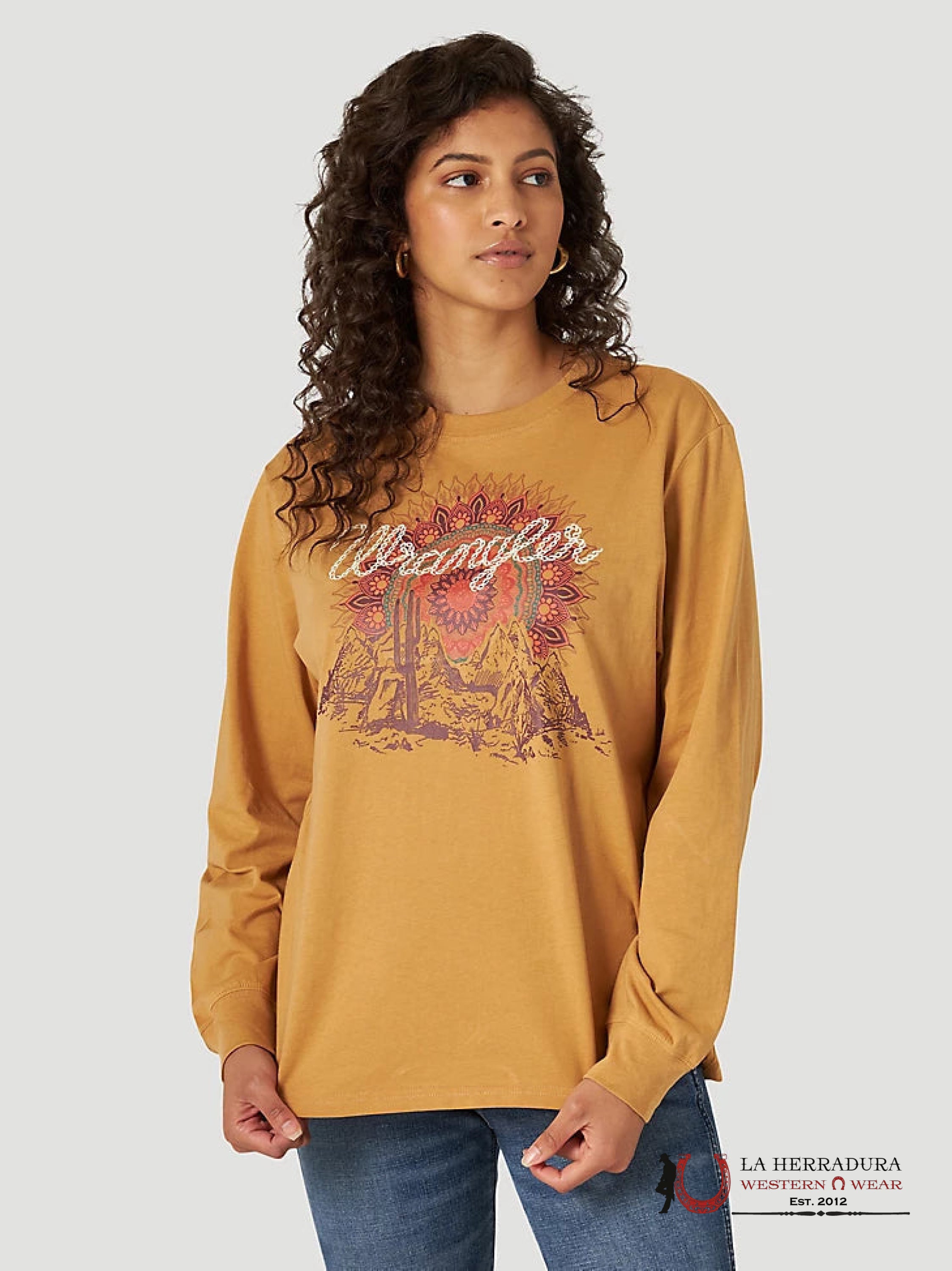 WRANGLER WOMEN LING SLEEVE SHIRT YELLOW COLOR FLOWER WHITE WRANGLER LOGO 112321502 ROPA MUJERES