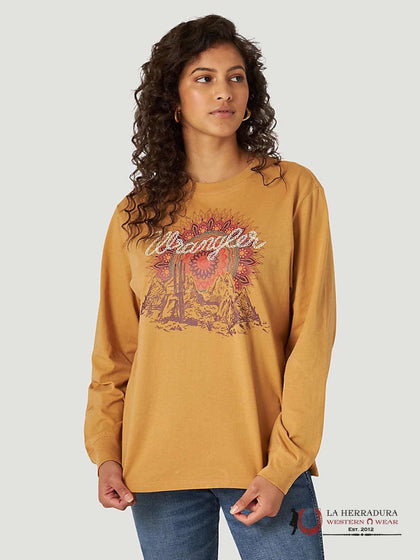 WRANGLER WOMEN LING SLEEVE SHIRT YELLOW  COLOR FLOWER WHITE WRANGLER LOGO 112321502