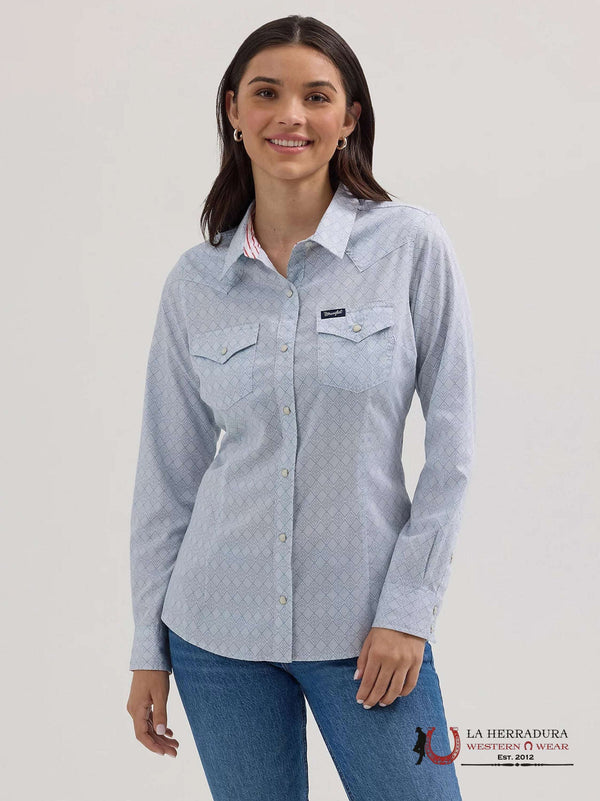 WRANGLER WOMEN Long Sleeve Blue Shirt 112364306