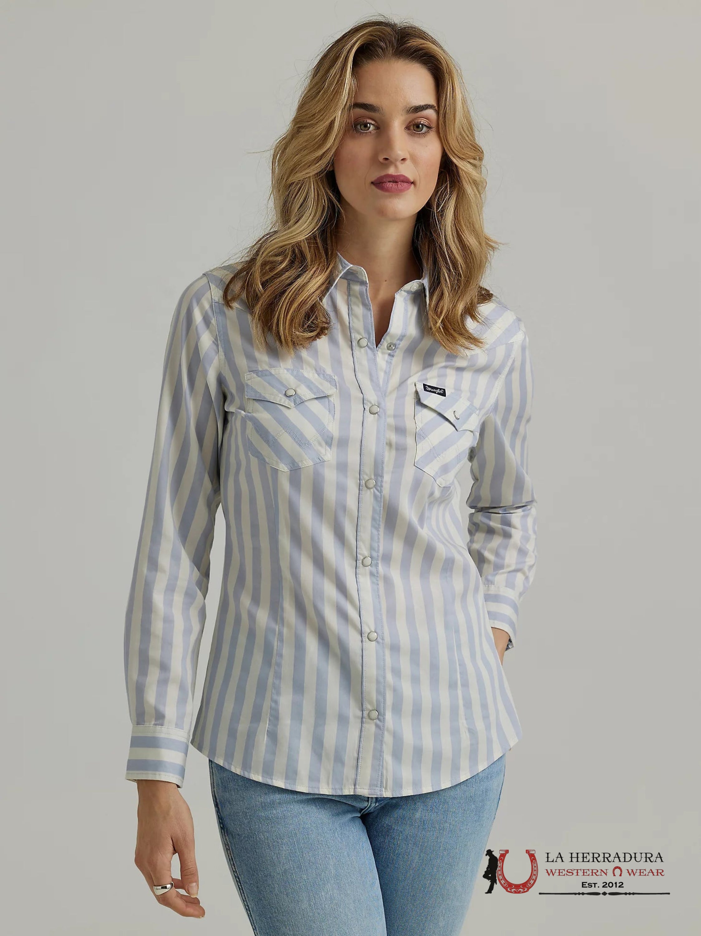 WRANGLER WOMEN Long Sleeve Blue/White Shirt 112345406 ROPA MUJERES