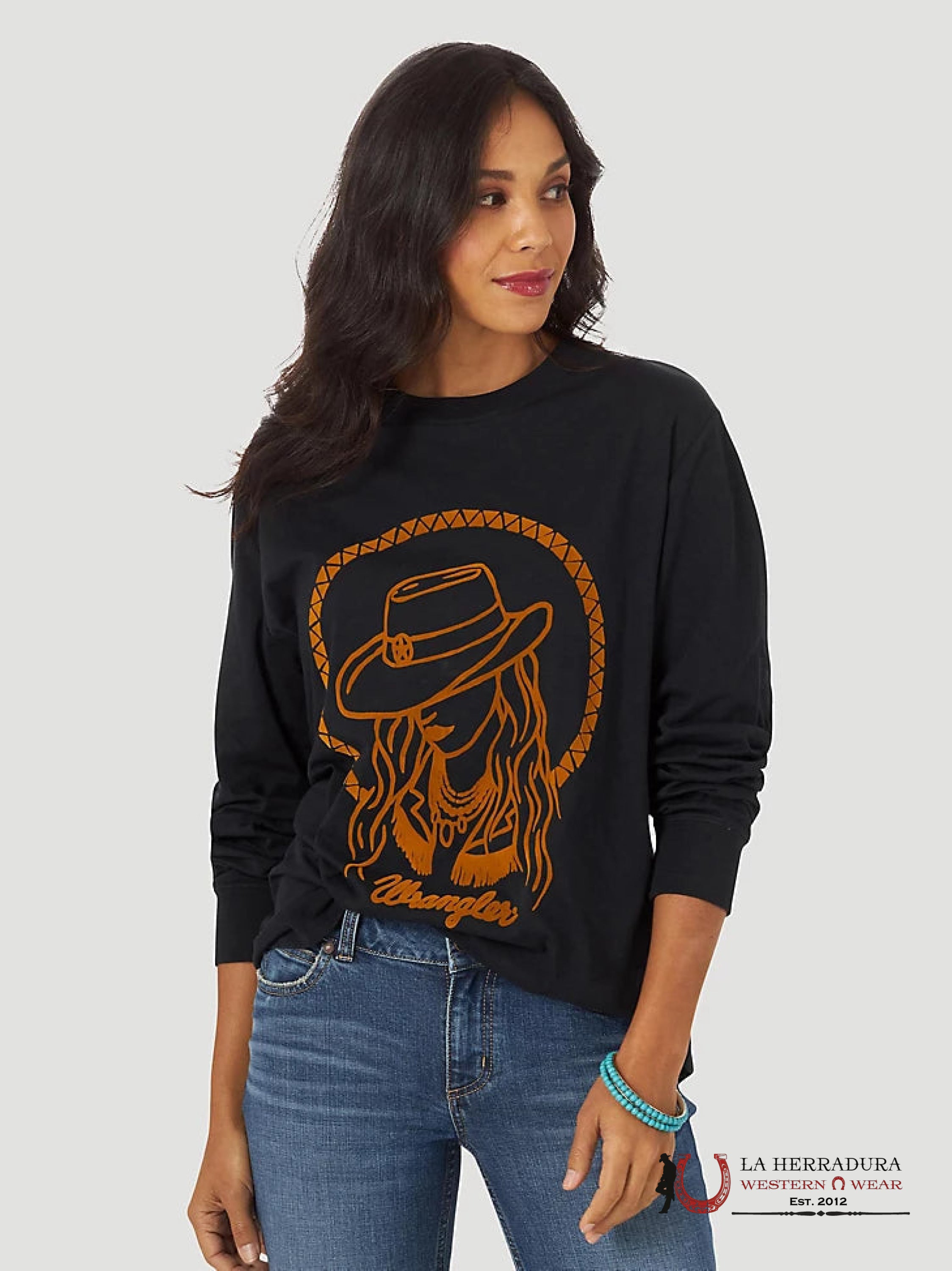 WRANGLER WOMEN LONG SLEEVE SHIRT BLACK COW GIRL 112317126 ROPA MUJERES