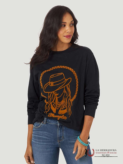 WRANGLER WOMEN LONG SLEEVE SHIRT BLACK COW GIRL 112317126