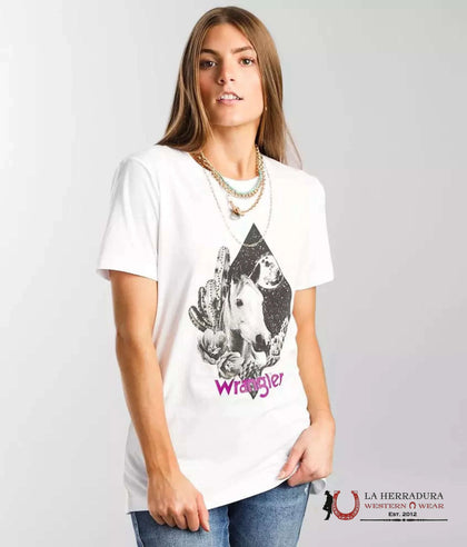 WRANGLER WOMEN SHORT SLEEVE SHIRT SHIRT WHITE & BLACK HORSE LOGO LWK452W