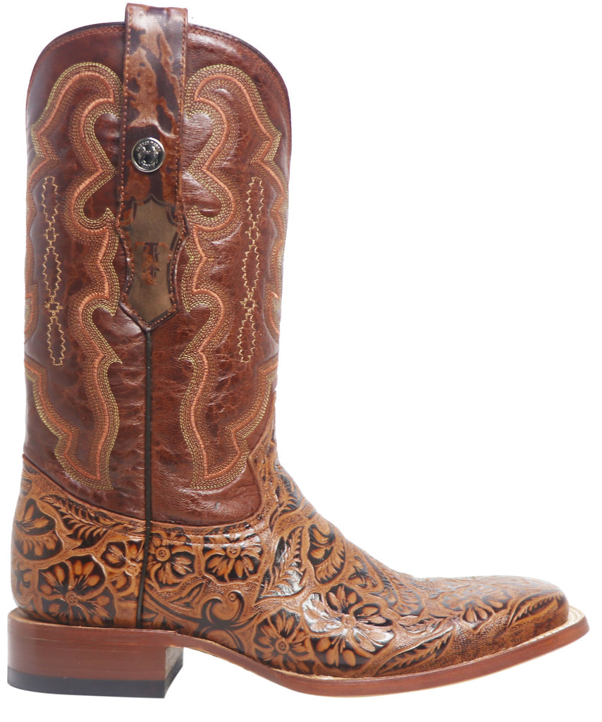 TANNER MARK MEN BOOT HAND TOOLED COGNAC