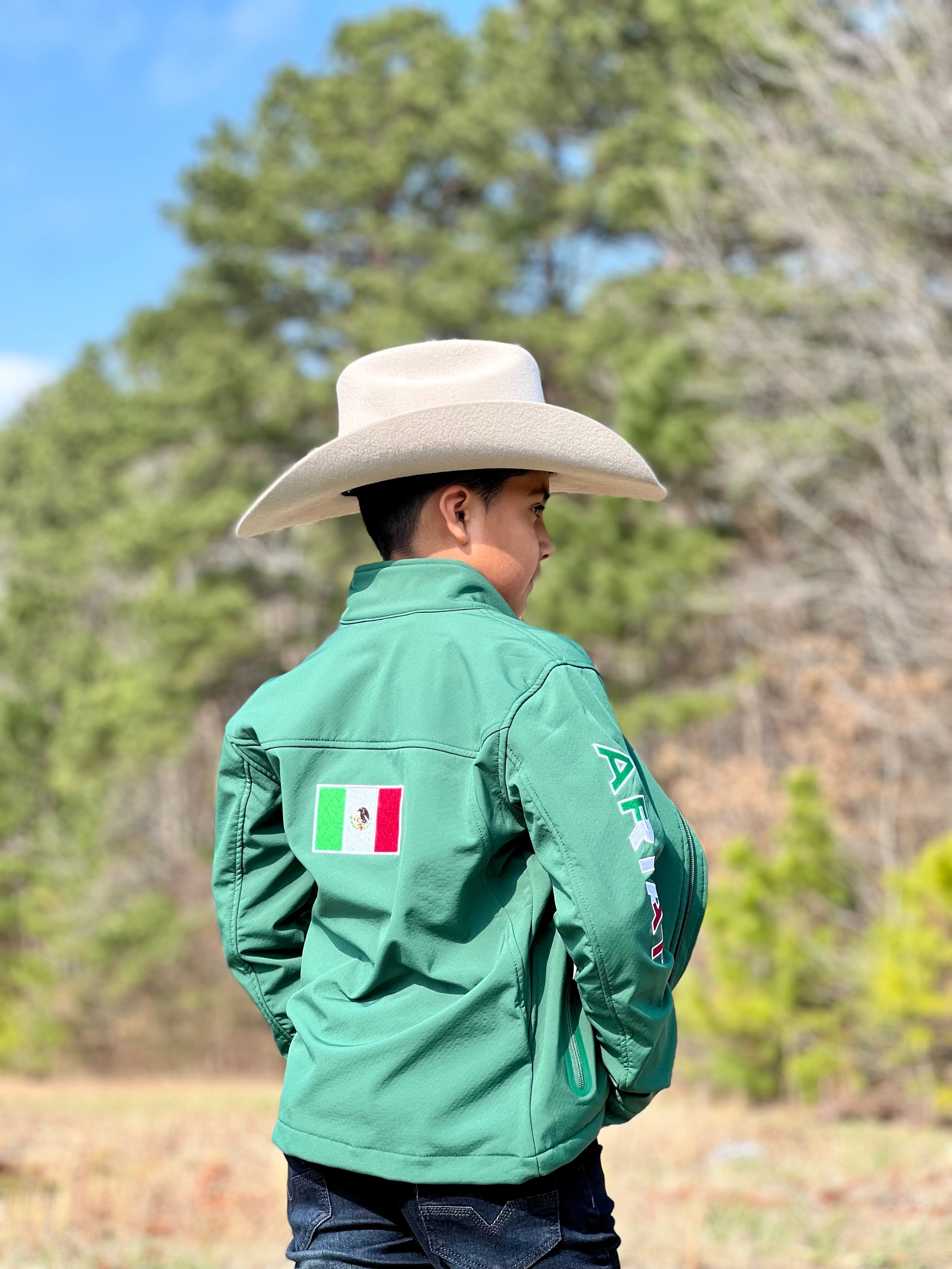 ARIAT YOUTH SOFT SHELL JACKET TEAM LOGO GREEN MEXICO