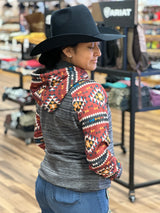 Hooey Sudadera con capucha para mujer Summit Charcoal con mangas aztecas rojas 