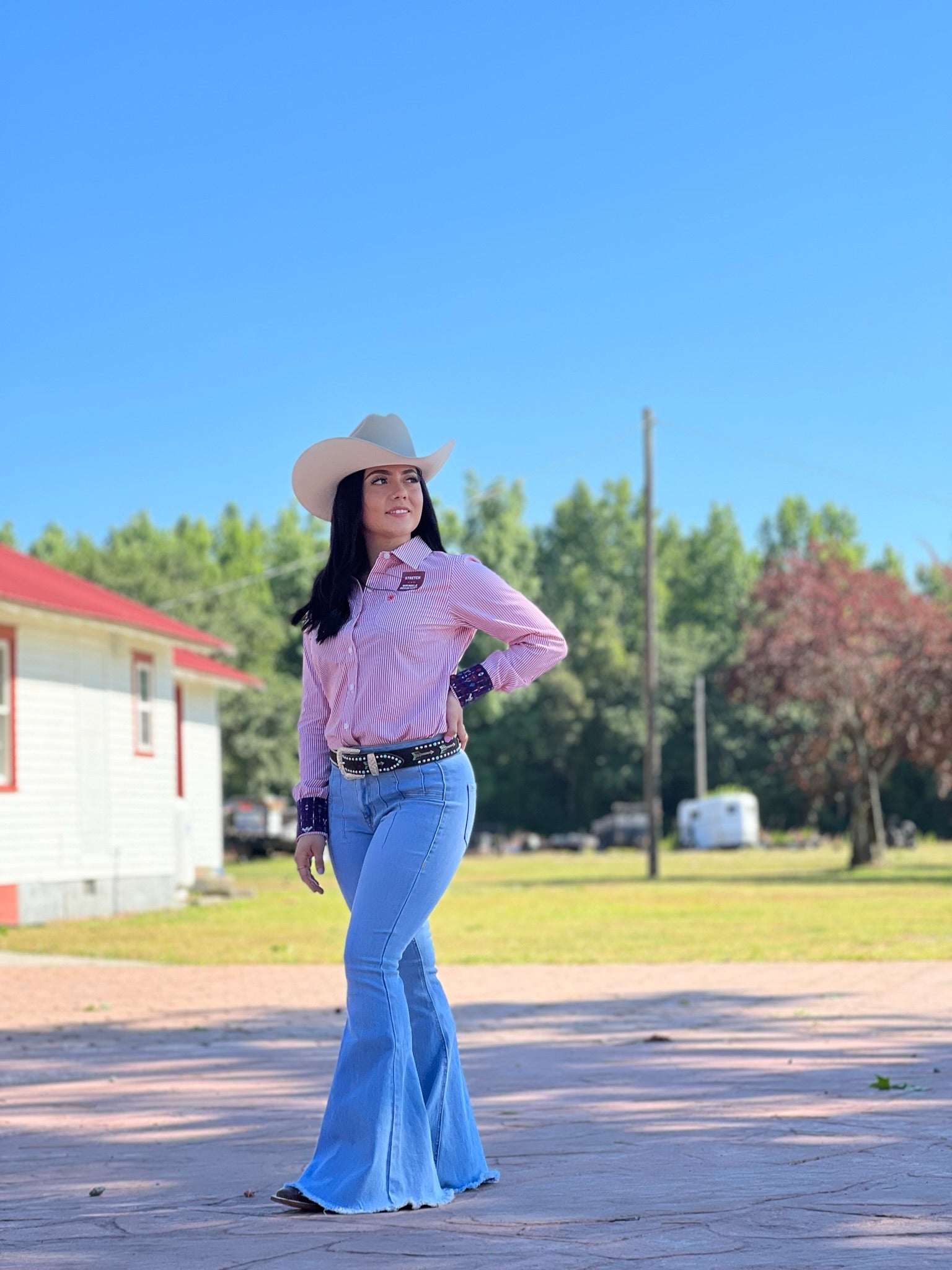 CAMISA ARIAT FOR WOMEN POPPY RED/ WHITE STRIPE