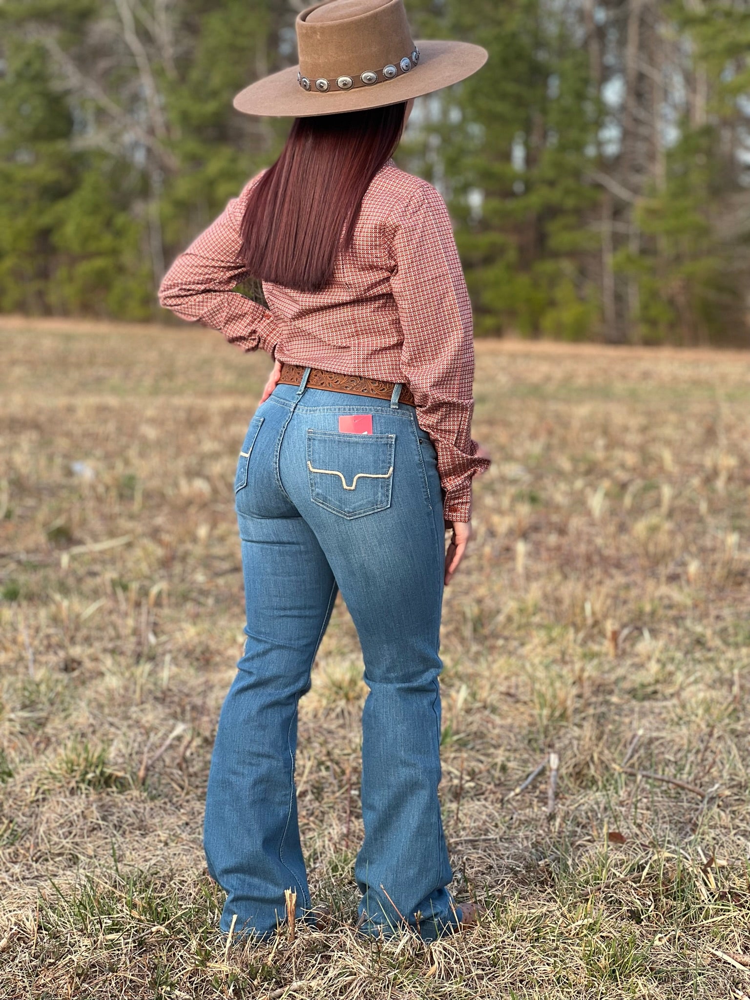 CAMISA PARA MUJERES CINCH NARANJA ESTAMPADO GEOMETRICAS