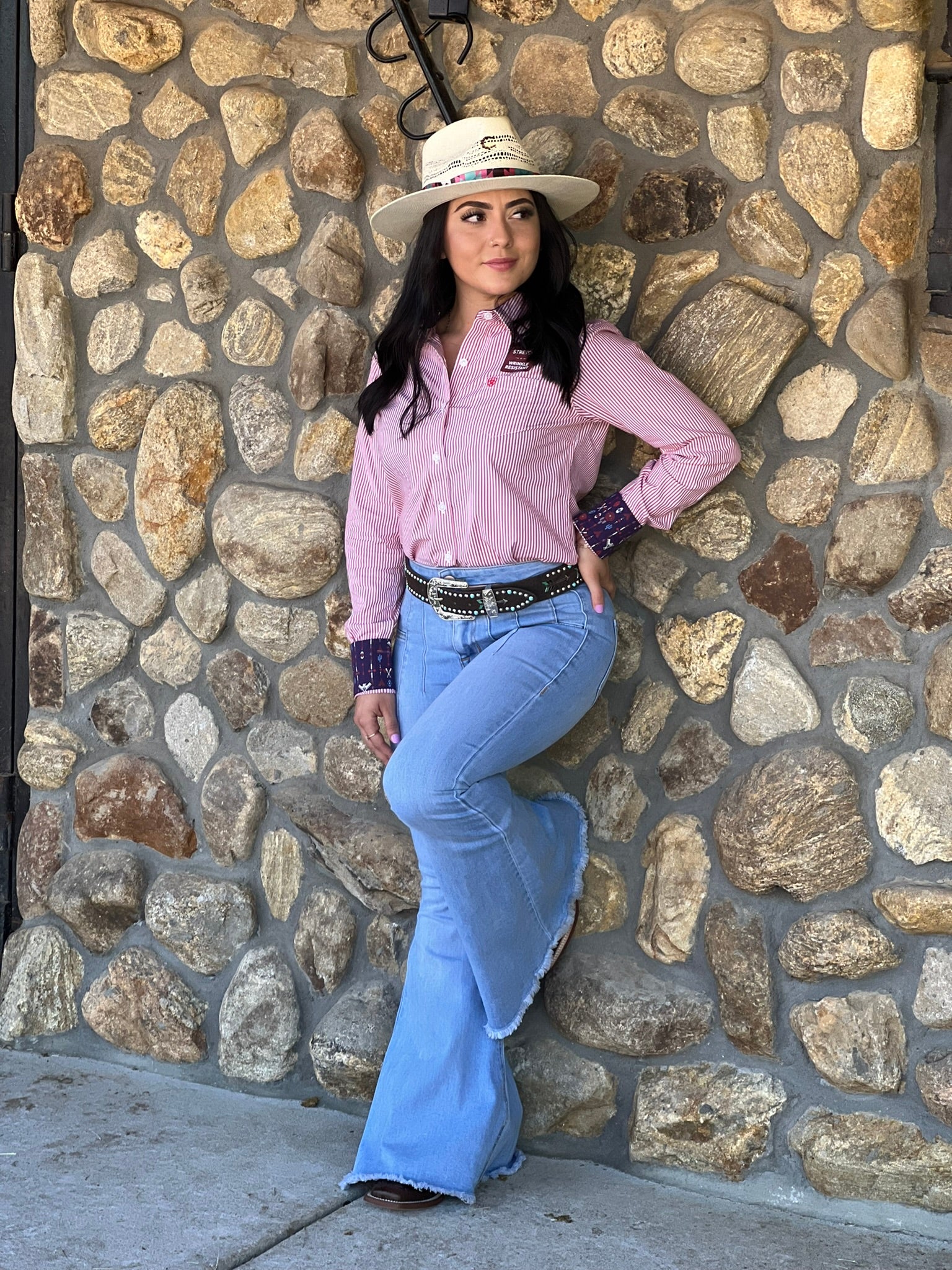 CAMISA ARIAT PARA MUJER ROJO POPPY/ RAYA BLANCO