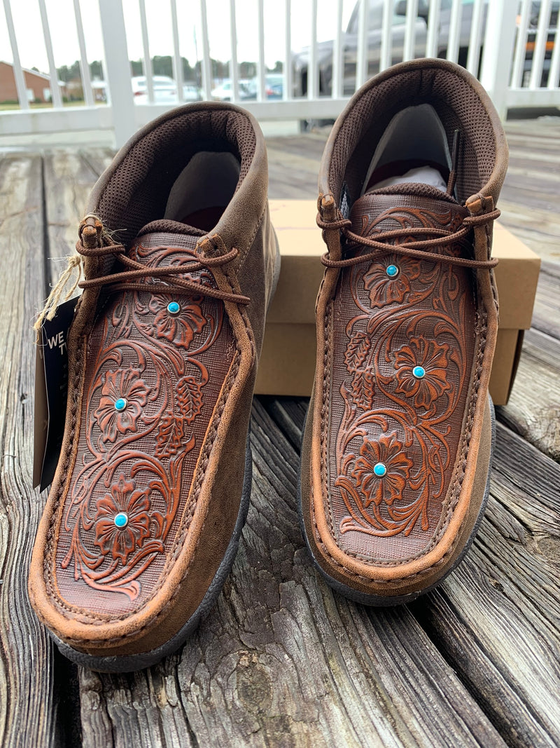 ZAPATOS TWISTED X WOMENS DRIVING MOCS D TOW BROWN TOOLED FLOWERS