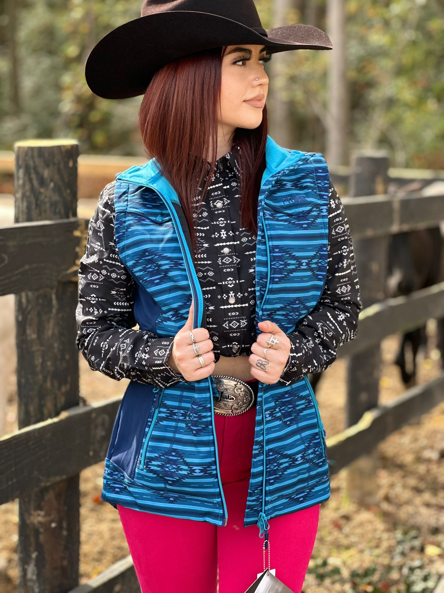 Rock&Roll Womens Panhandle Blue Aztec Pattern Vest