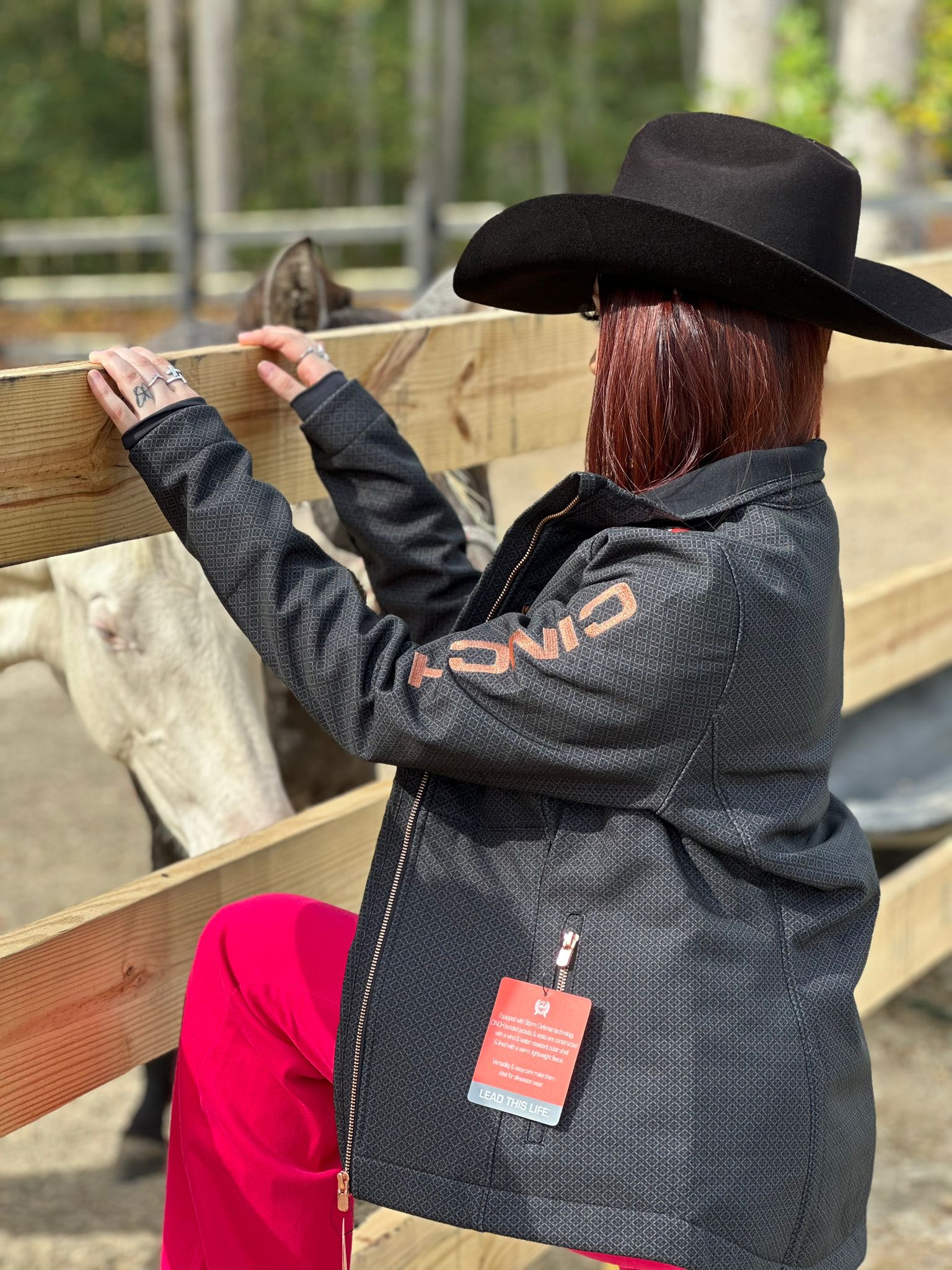 Chaqueta Softshell Cinch negra con logotipo del equipo en oro rosa para mujer