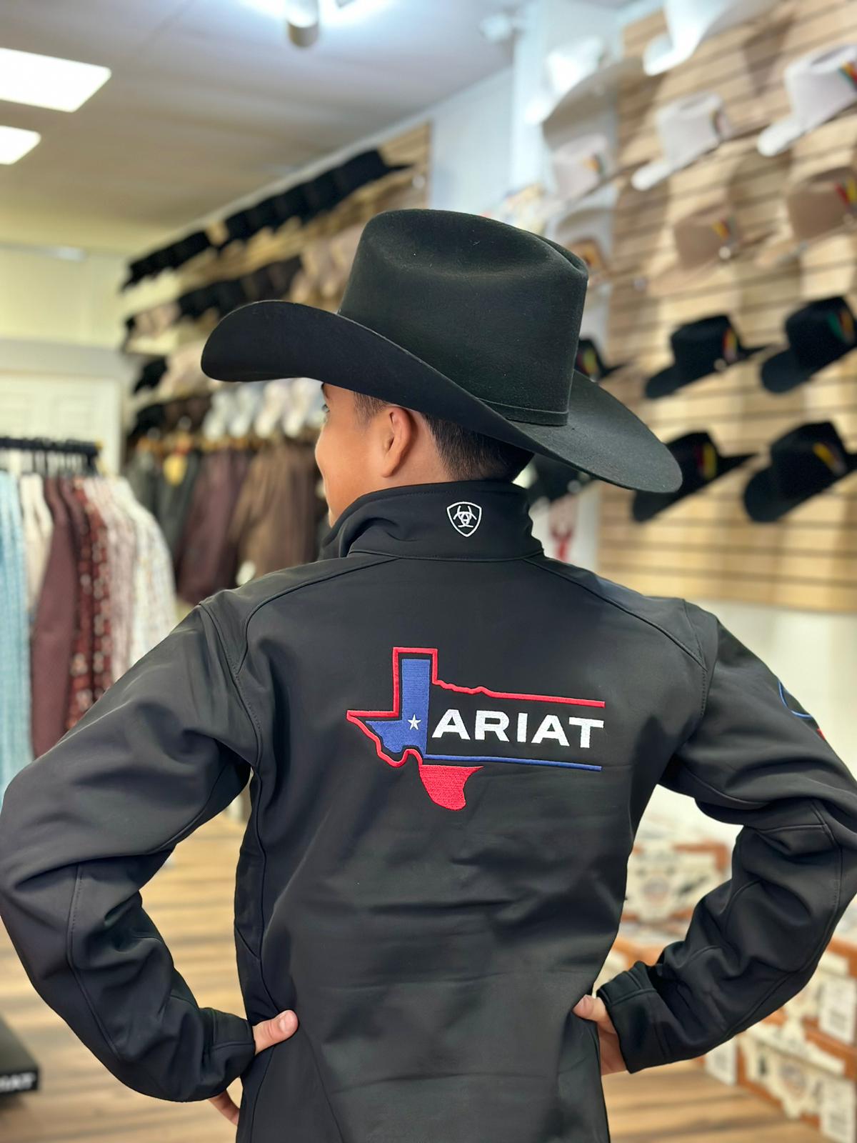 ARIAT YOUTH SOFT SHELL JACKET TEAM LOGO TEXAS