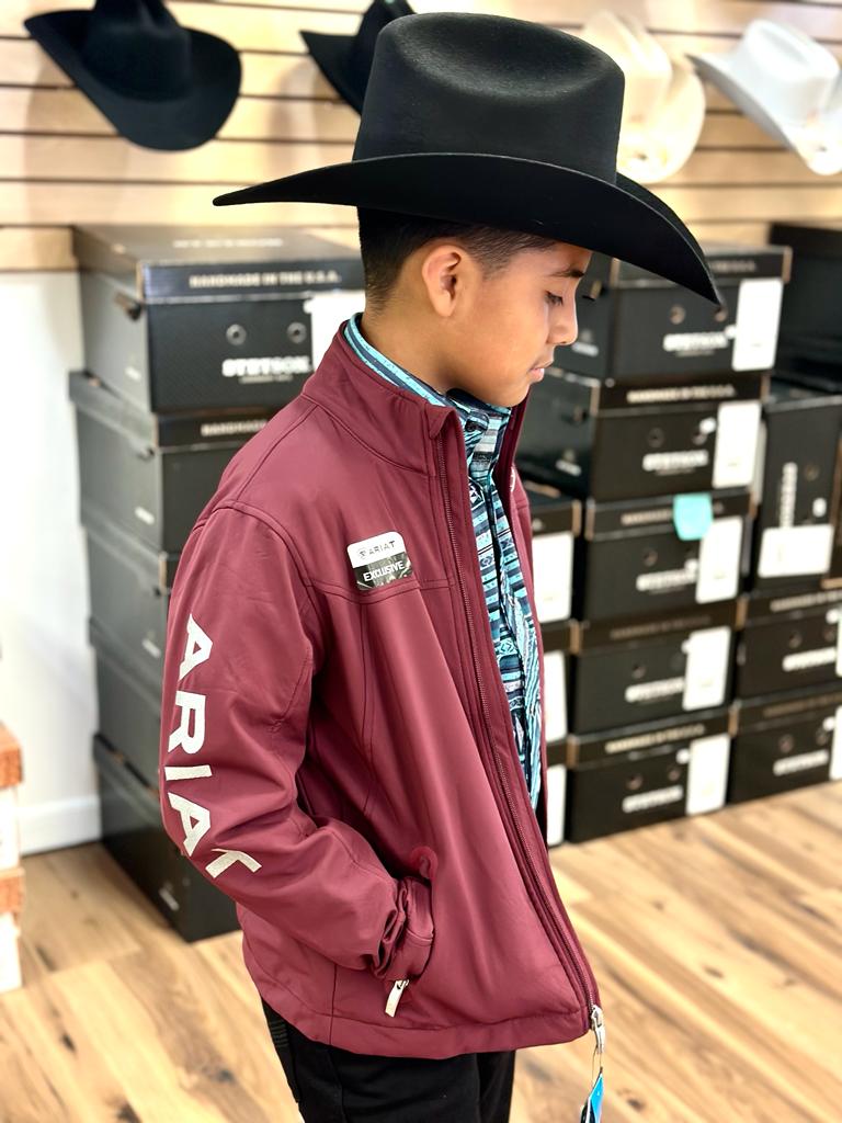 ARIAT YOUTH SOFT SHELL JACKET TEAM LOGO WINSOR WINE