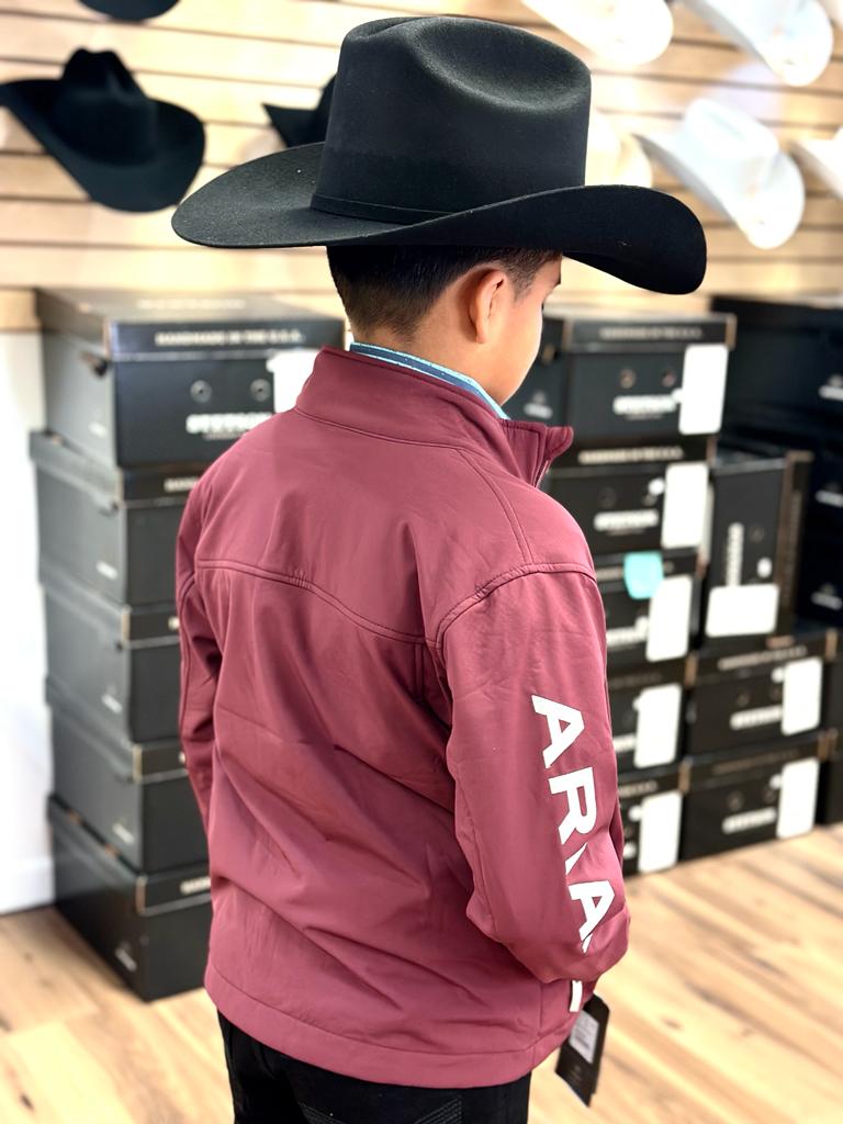 ARIAT YOUTH SOFT SHELL JACKET TEAM LOGO WINSOR WINE