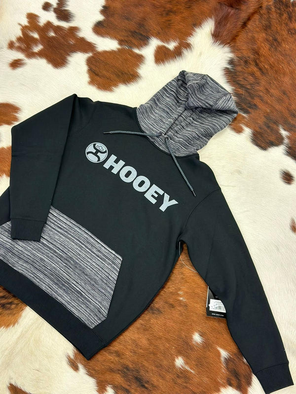 Hooey® Men's Hoodie Logo Black w/Grey Pocket and Hood