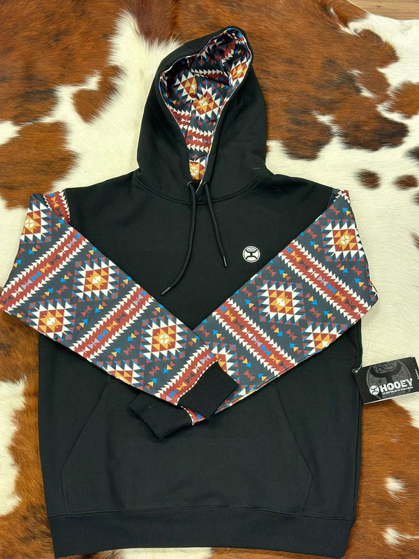 Hooey® Men's Hoodie Black w/Multi-Color Aztec Sleeve