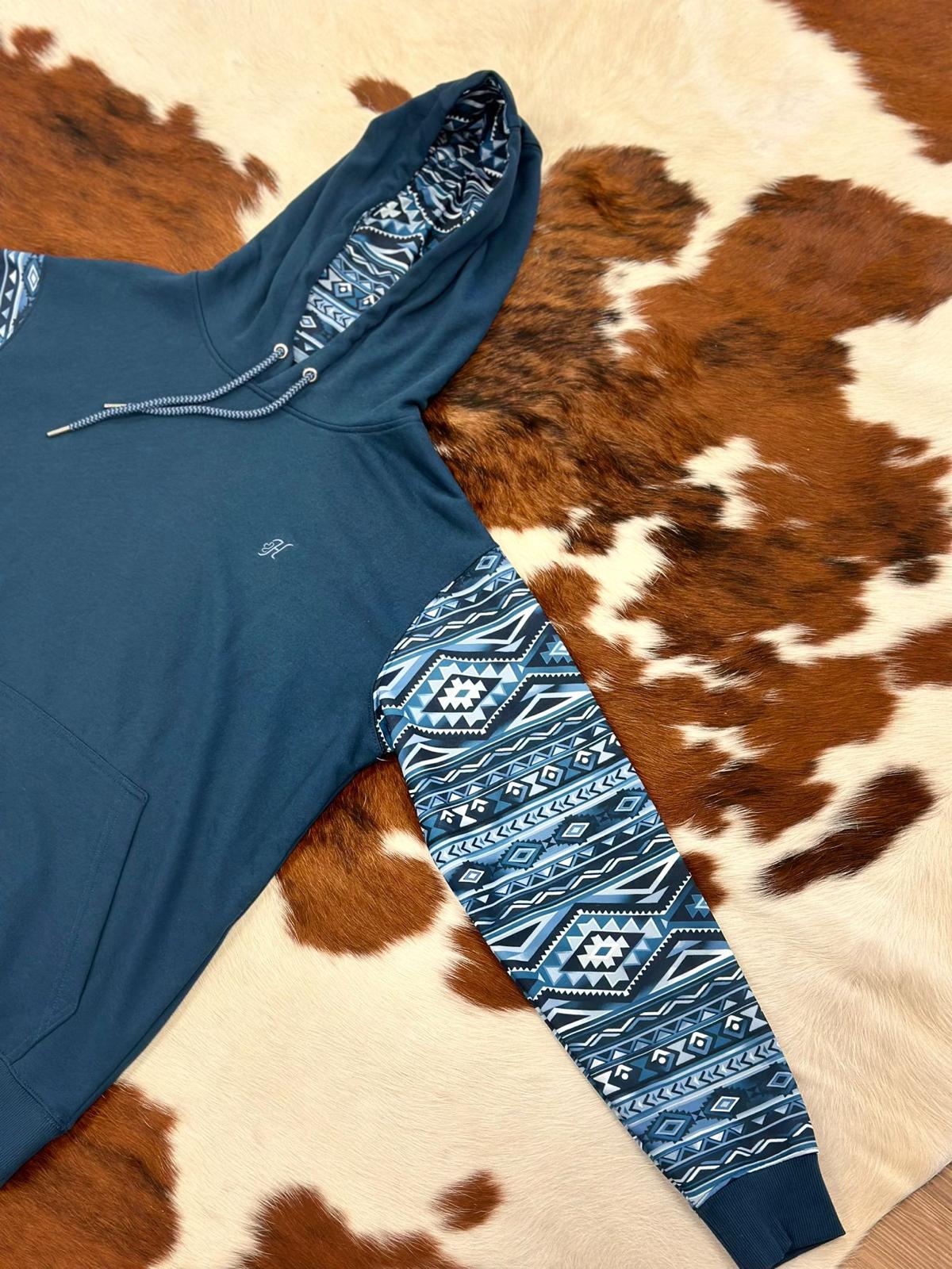 Hooey® Men's Hoodie Blue/w Blue Aztec Sleeve