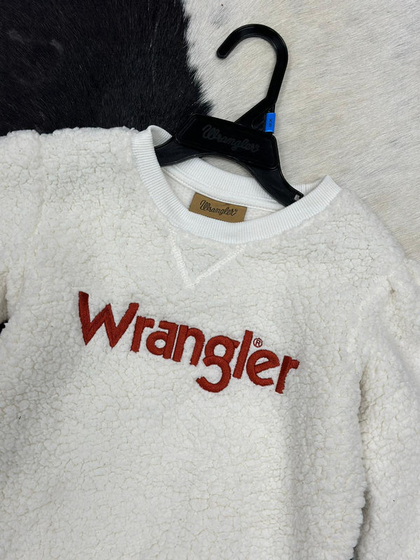 Wrangler Girls White Sherpa Red Logo Pullover
