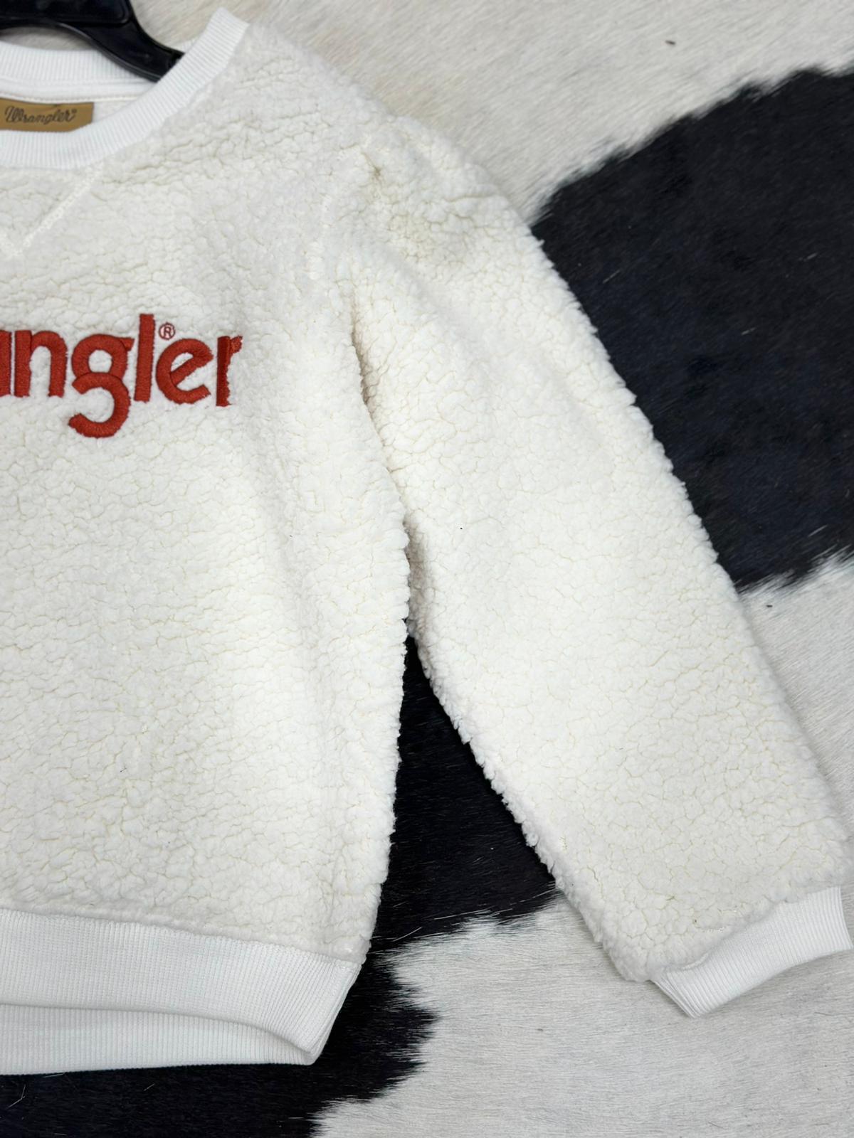 Jersey blanco Sherpa con logo rojo para niña de Wrangler