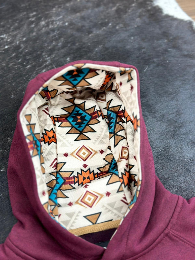 Hooey sudadera con capucha granate con bolsillo y patrón azteca para niñas