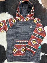 Hooey sudadera con capucha gris con bolsillo y estampado azteca rojo para niñas