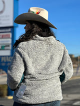 Hooey Womens Grey & Teal Sherpa Pullover Half Zip w/ Reflective Pocket