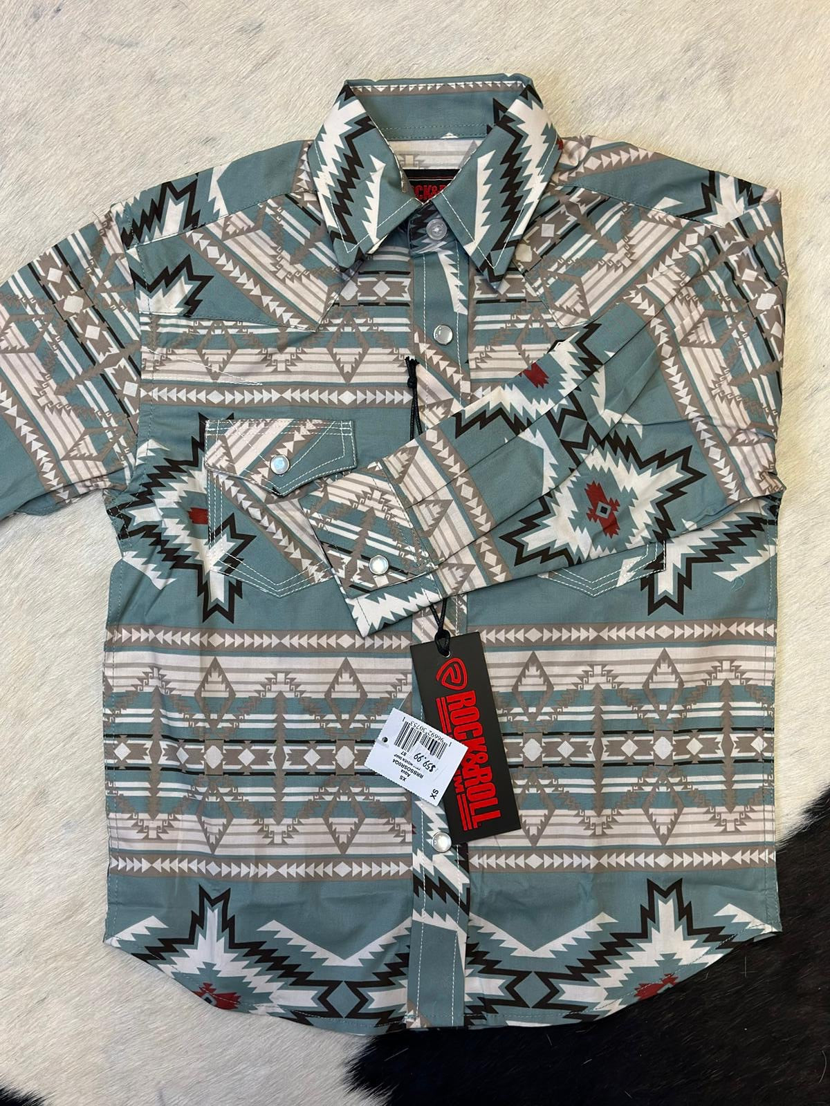 ROCK & ROLL AZTEC SHIRT TEAL/BEIGE/RED