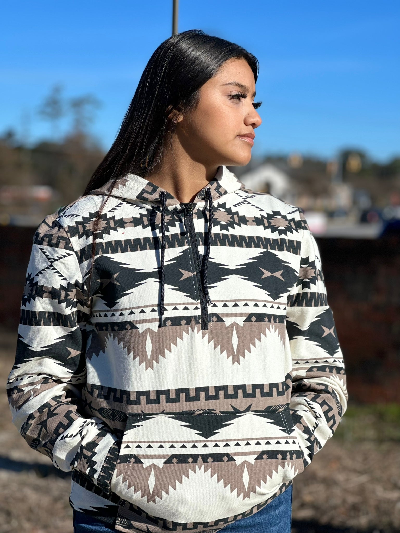 Rock&Roll Womens Panhandle Natural Printed Aztec Knit Hoodie