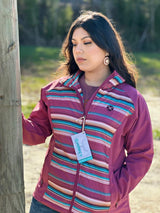 Hooey Womens Pink Softshell w/ Multi Colored Stripes Full Zip Up