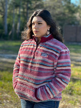 Hooey Womens Pink Multi Color Striped Sherpa Pullover Half Zip