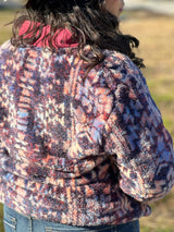 Hooey Jersey Sherpa con estampado azteca morado y rosa para mujer con media cremallera
