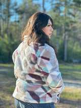 Hooey Womens White Geometric Multi Color Pattern Sherpa Pullover Half Zip